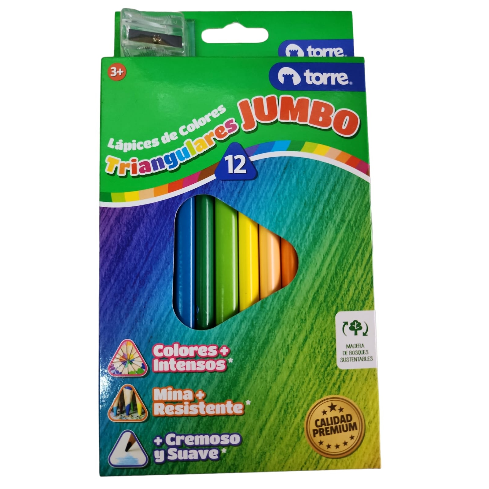 Lápices Triangulares 12 Colores Jumbo Torre Imagia